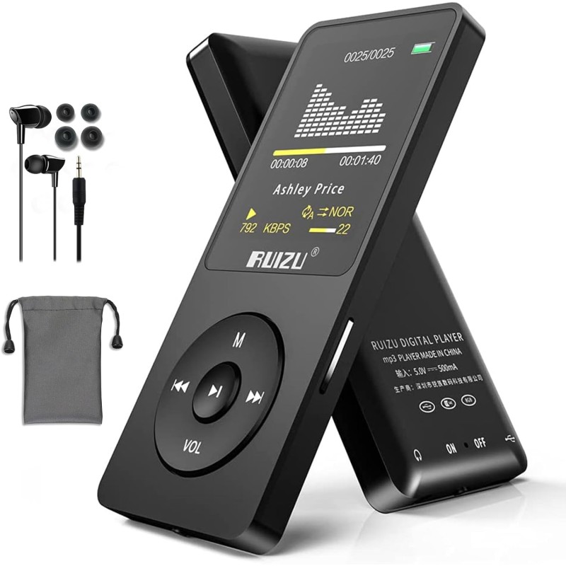 Lecteur mp3 de 64go avec bleutooth 5.3, ultra léger (30 grammes), jusqu'à 80 heures d'autonomie, écran de 1,8", idéal pour le sp