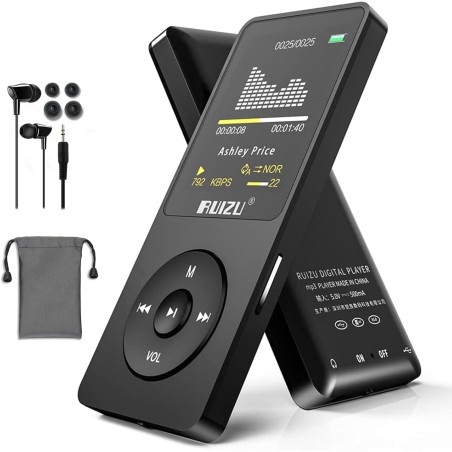 Lecteur mp3 de 64go avec bleutooth 5.3, ultra léger (30 grammes), jusqu'à 80 heures d'autonomie, écran de 1,8", idéal pour le sp