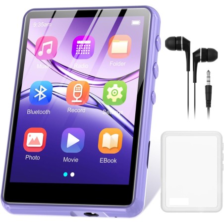 Lecteur mp3 128gb bleutooth 5.3, zaqe 2.4" plein écran tactile lecteur mp3 portable,haut-parleurs haute définition intégrés, rad