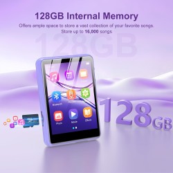 Lecteur mp3 128gb bleutooth 5.3, zaqe 2.4" plein écran tactile lecteur mp3 portable,haut-parleurs haute définition intégrés, rad