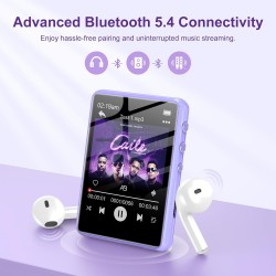 Lecteur mp3 128gb bleutooth 5.3, zaqe 2.4" plein écran tactile lecteur mp3 portable,haut-parleurs haute définition intégrés, rad