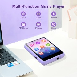 Lecteur mp3 128gb bleutooth 5.3, zaqe 2.4" plein écran tactile lecteur mp3 portable,haut-parleurs haute définition intégrés, rad
