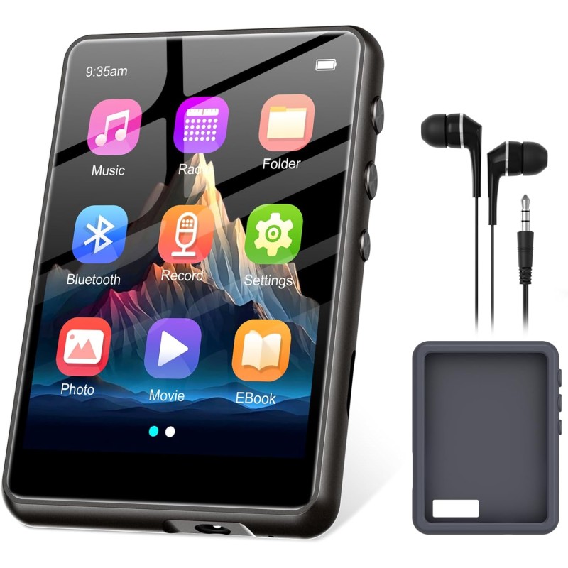 Lecteur mp3 128gb bleutooth 5.3, zaqe 2.4" plein écran tactile lecteur mp3 portable,haut-parleurs haute définition intégrés, rad