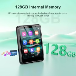 Lecteur mp3 128gb bleutooth 5.3, zaqe 2.4" plein écran tactile lecteur mp3 portable,haut-parleurs haute définition intégrés, rad