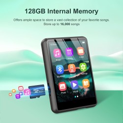 Lecteur mp3 128gb bleutooth 5.3, zaqe 2.4" plein écran tactile lecteur mp3 portable,haut-parleurs haute définition intégrés, rad
