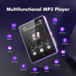 64 go lecteur mp3 bleutooth 5.3, écran tactile 2,8 pouces, son hifi, lecteurs mp3 et mp4 enfant,haut-parleur intégré, enregistre