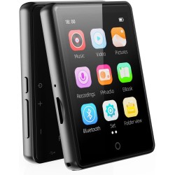 64go lecteur mp3 bleutooth 5.3, baladeur mp3 enfant musique portable 2,8 pouces écran tactile avec enregistreur vocal, radio fm,