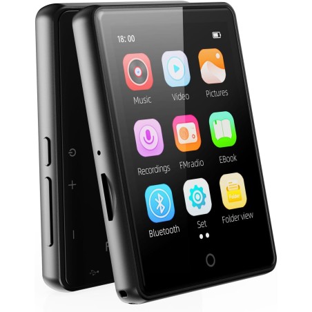 64go lecteur mp3 bleutooth 5.3, baladeur mp3 enfant musique portable 2,8 pouces écran tactile avec enregistreur vocal, radio fm,