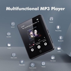 64go lecteur mp3 bleutooth 5.3, baladeur mp3 enfant musique portable 2,8 pouces écran tactile avec enregistreur vocal, radio fm,