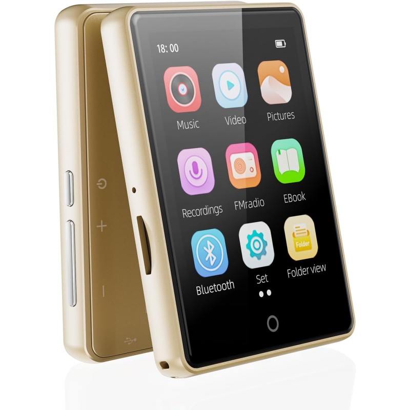 64go lecteur mp3 bleutooth 5.3 avec haut-parleur, 2.8" grand écran mp3 qualité sonore hifi audio mp4 baladeur sport de radio fm 