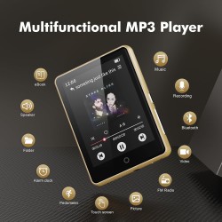 64go lecteur mp3 bleutooth 5.3 avec haut-parleur, 2.8" grand écran mp3 qualité sonore hifi audio mp4 baladeur sport de radio fm 