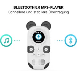 64gb lecteur mp3 enfants bleutooth 5.0 avec haut-parleurs prend en charge la radio fm, réveil, enregistrement sur le bouton on, 