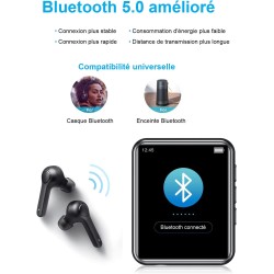 64gb lecteur de musique portable avec haut-parleur, bleutooth 5.0, qualité sonore haute fidélité sans perte mp3, radio fm, enreg