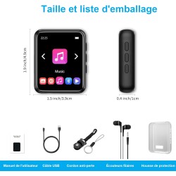 64gb lecteur de musique portable avec haut-parleur, bleutooth 5.0, qualité sonore haute fidélité sans perte mp3, radio fm, enreg