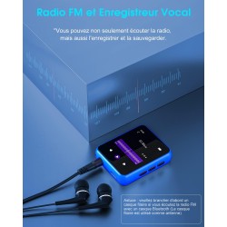 Lecteur mp3 bleutooth 5.0 32 go avec écran tactile complet, lecteur de musique hi-fi sans perte avec boîtier en métal, avec radi