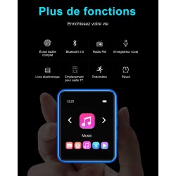 Lecteur mp3 bleutooth 5.0 32 go avec écran tactile complet, lecteur de musique hi-fi sans perte avec boîtier en métal, avec radi