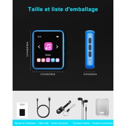 Lecteur mp3 bleutooth 5.0 32 go avec écran tactile complet, lecteur de musique hi-fi sans perte avec boîtier en métal, avec radi