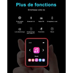 Lecteur mp3 32 go bleutooth 5.0, lecteur de musique portable avec haut-parleur, qualité sonore haute fidélité avec enregistremen