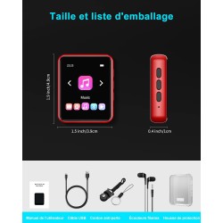 Lecteur mp3 32 go bleutooth 5.0, lecteur de musique portable avec haut-parleur, qualité sonore haute fidélité avec enregistremen