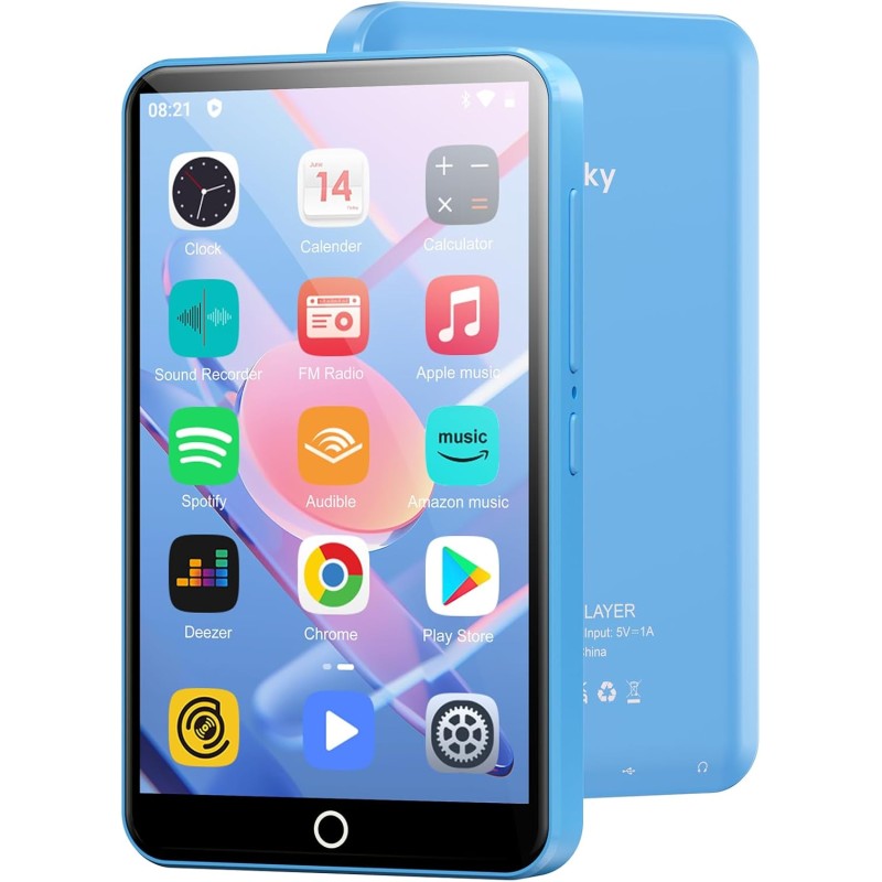 Lecteur mp3 avec bleutooth et wifi, oilsky 80gb 4'' 1080p lecteur mp4 à écran tactile, android 9.0, lecteur mp3 portable avec sp