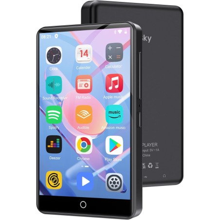 Lecteur mp3 avec bleutooth et wifi, oilsky 80gb 4'' 1080p lecteur mp4 à écran tactile, android 9.0, lecteur mp3 portable avec sp