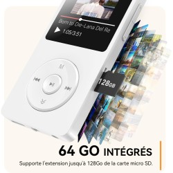 64go lecteur mp3 bleutooth 5.3 agptek lecteur musical avec haut-parleur et bouton volume baladeur portable sans perte hifi 70h u