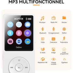 64go lecteur mp3 bleutooth 5.3 agptek lecteur musical avec haut-parleur et bouton volume baladeur portable sans perte hifi 70h u
