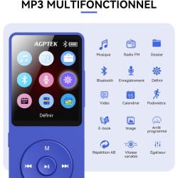 64go lecteur mp3 bleutooth 5.3 agptek lecteur musical avec haut-parleur et bouton volume baladeur portable sans perte hifi 70h u