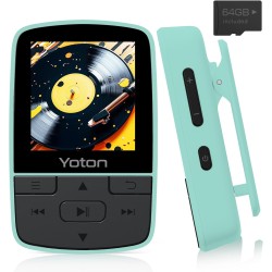 Yoton lecteur mp3 64 go avec clip, mini musique mp3 bleutooth 5.2, super léger (28.5g),son hifi sans perte, radio fm, chronomètr