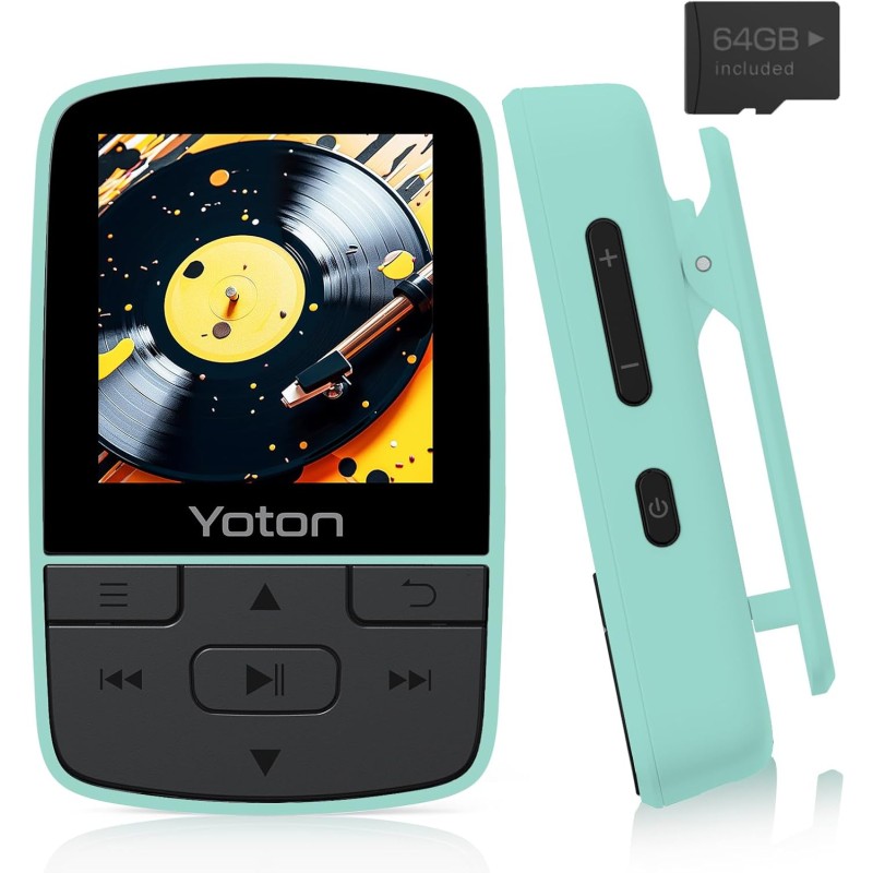 Yoton lecteur mp3 64 go avec clip, mini musique mp3 bleutooth 5.2, super léger (28.5g),son hifi sans perte, radio fm, chronomètr