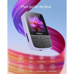 Yoton lecteur mp3 baladeur avec bleutooth 5.2, 64 go de mémoire, radio fm, enregistrement vocal, contrôle du volume indépendant,