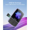 Yoton lecteur mp3 baladeur avec bleutooth 5.2, 64 go de mémoire, radio fm, enregistrement vocal, contrôle du volume indépendant,