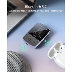 Yoton lecteur mp3 baladeur avec bleutooth 5.2, 64 go de mémoire, radio fm, enregistrement vocal, contrôle du volume indépendant,