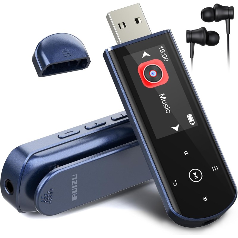 64go lecteur mp3 usb portable avec bleutooth 5.3, clip pour le sport et la course à pied, radio fm, enregistreur vocal, transfer