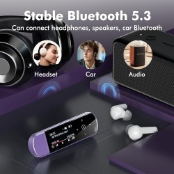 64go lecteur mp3 usb portable avec bleutooth 5.3, clip pour le sport et la course à pied, radio fm, enregistreur vocal, transfer