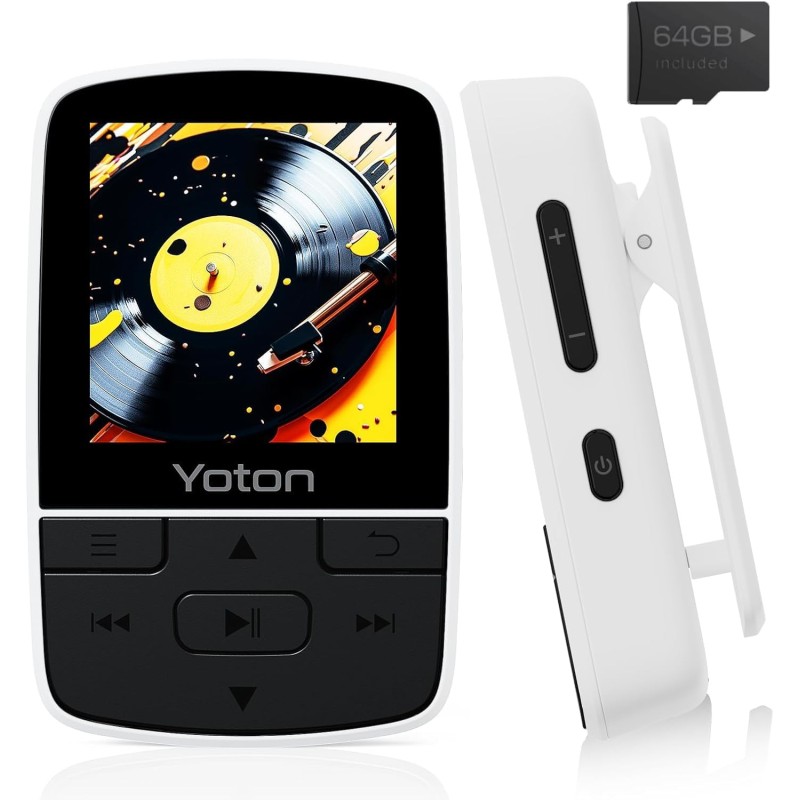 Yoton lecteur mp3 64 go avec clip, mini musique mp3 bleutooth 5.2, super léger (28.5g),son hifi sans perte, radio fm, chronomètr