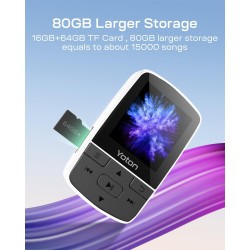 Yoton lecteur mp3 64 go avec clip, mini musique mp3 bleutooth 5.2, super léger (28.5g),son hifi sans perte, radio fm, chronomètr
