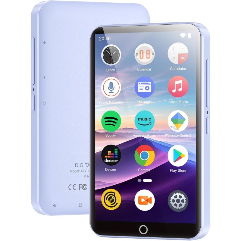 Lecteur mp3 96 go avec bleutooth et wifi, écran tactile 4,02 pouces, lecteur mp3 mp4, portable android avec spotify, audible, am