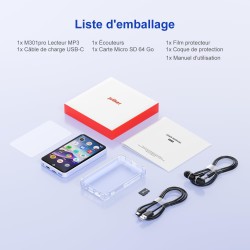 Lecteur mp3 96 go avec bleutooth et wifi, écran tactile 4,02 pouces, lecteur mp3 mp4, portable android avec spotify, audible, am