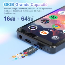 Lecteur mp3 avec bleutooth et wifi, joliker 80go lecteur de musique mp3 et mp4, lecteur à écran tactile 4.02 pouces, lecteur spo