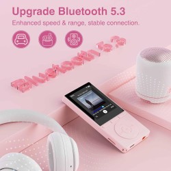 Lecteur mp3 64 go, mp3 bleutooth 5.3 avec haut-parleurs, lecteur musique, enregistreur vocal, radio fm, chaîne hi-fi, écouteurs,