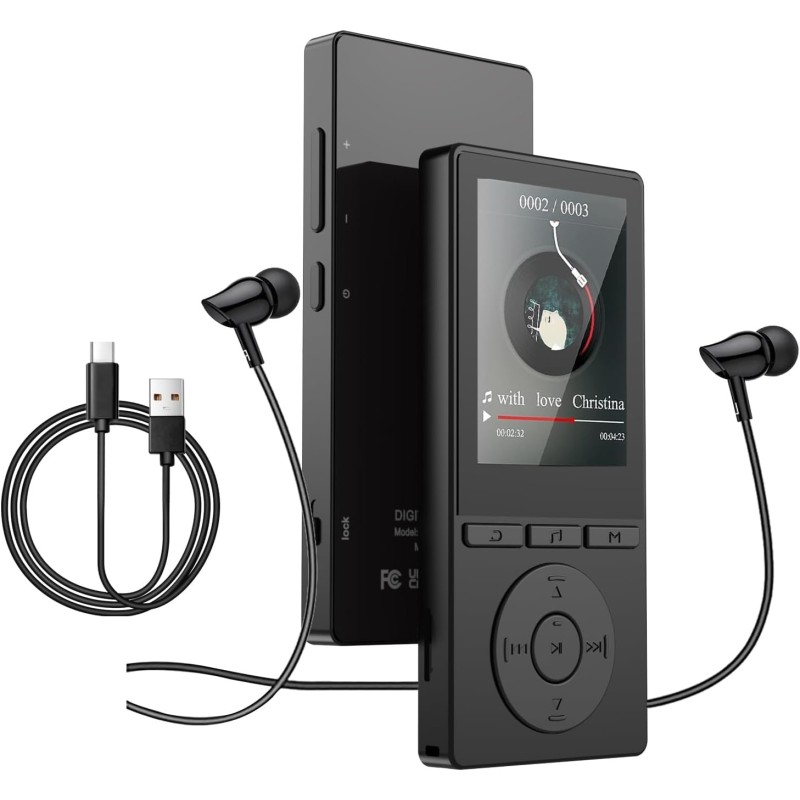 Lecteur mp3 64 go, mp3 bleutooth 5.3 avec haut-parleurs, lecteur musique, enregistreur vocal, radio fm, chaîne hi-fi, écouteurs,