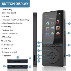 Lecteur mp3 64 go, mp3 bleutooth 5.3 avec haut-parleurs, lecteur musique, enregistreur vocal, radio fm, chaîne hi-fi, écouteurs,