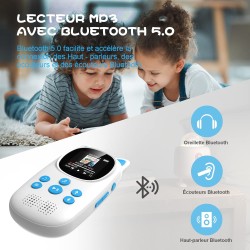 Lecteur mp3 bleutooth 5.0, oilsky 32go mp3 enfant avec batterie 750mah, qualité sonore hifi lecteur de musique avec haut-parleur