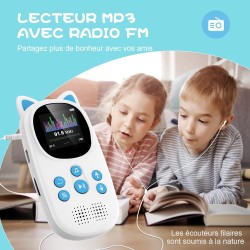 Lecteur mp3 bleutooth 5.0, oilsky 32go mp3 enfant avec batterie 750mah, qualité sonore hifi lecteur de musique avec haut-parleur