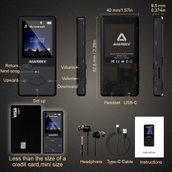 Lecteur mp3 bleutooth son hifi, mini baladeur mp3 avec radio fm, baladeur bleutooth, écouteurs inclus, possibilité d'insérer une