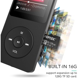 AGPTEK Lecteur MP3 16Go-Longue Autonomie jusqu'à 70 Heures de Lecteur de Musique avec Écran de 1.8 Pouces, Radio FM, Enregistrem