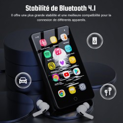 Lecteur mp3 144gb avec wifi et bleutooth, écran tactile 4.02" ips hd, lecteur mp4 avec haut-parleurs, lecteur de musique android