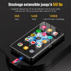 Lecteur mp3 144gb avec wifi et bleutooth, écran tactile 4.02" ips hd, lecteur mp4 avec haut-parleurs, lecteur de musique android