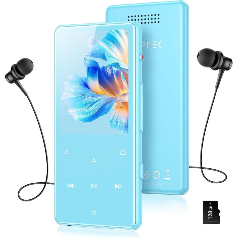 Agptek 128go mp3 bleutooth 5.4 avec haut-parleur, 2.4" grand écran lecteur mp3 sport en métal son hifi sans perte lecteur de mus